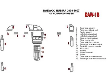 Car accessories Daewoo Nubira 2000-2007 Full Set, Without glowe-box Interior BD Dash Trim Kit