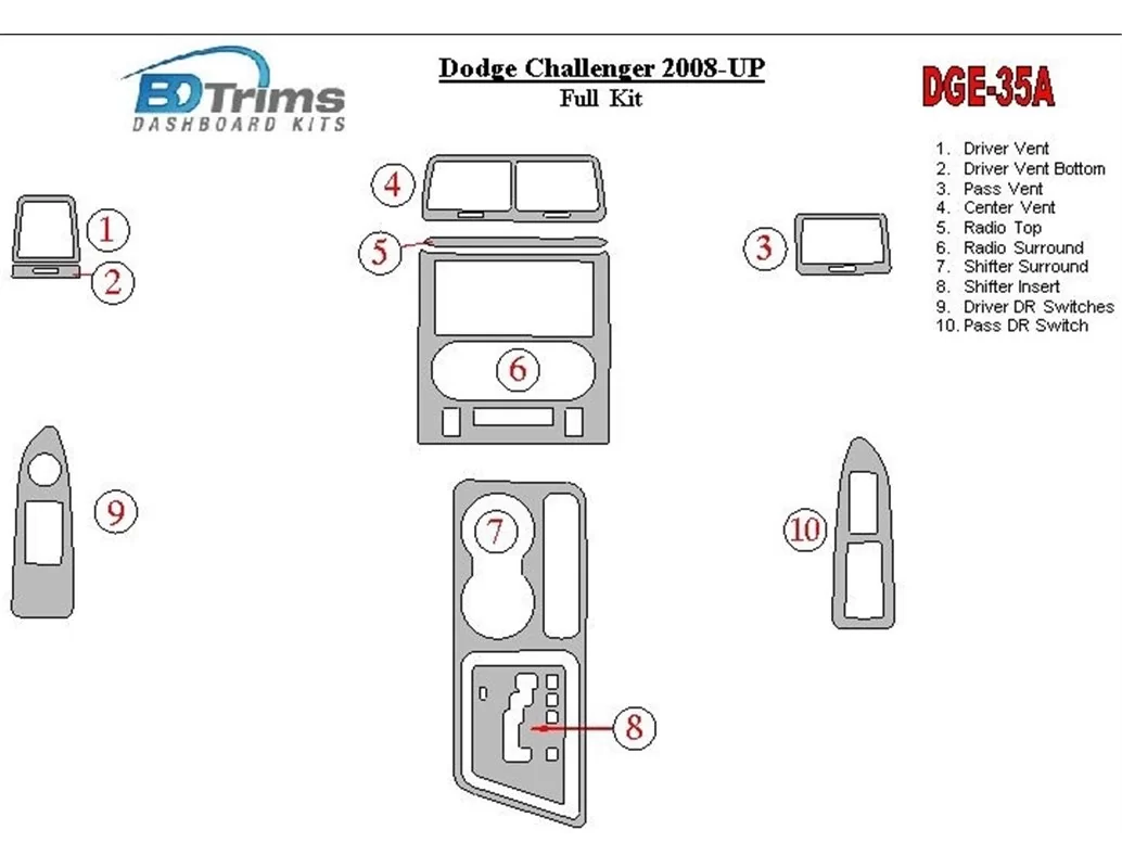 Dodge Challenger 2008-UP Volledige set interieur BD Dash Trim Kit - 1