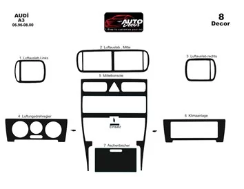Audi A3 Typ 8L 06.96-08.00 Kit de garnitures de tableau de bord intérieur 3D Dash Trim Dekor 8-Parts