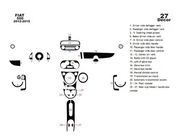 Fiat 500 2012-2015 Kit de décoration intérieure 3D pour tableau de bord Dash Trim Dekor 27-Parts - 1