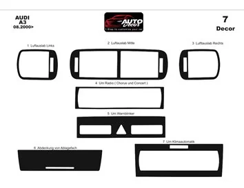 Car accessories Audi A3 Typ 8L 08.00-03.03 3D Interior Dashboard Trim Kit Dash Trim Dekor 7-Parts