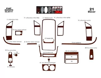 Fiat Ducato 02.2006 Kit de décoration de tableau de bord intérieur 3D Dash Trim Dekor 23-Parts