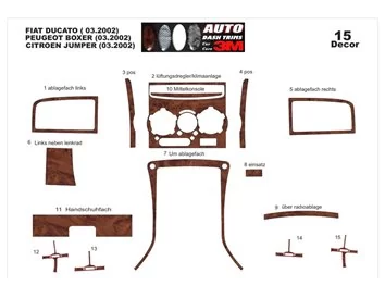 Car accessories Fiat Ducato 03.02-01.06 3D Interior Dashboard Trim Kit Dash Trim Dekor 15-Parts
