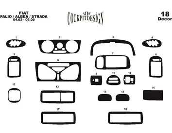 Fiat Palio-Albea-Strada 04.02-06.05 Kit de garniture de tableau de bord intérieur 3D Dash Trim Dekor 18-Parts