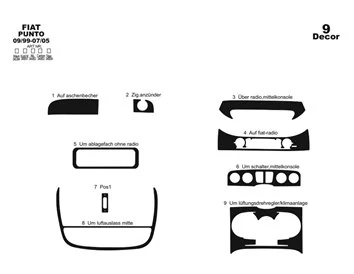 Car accessories Fiat Punto 09.99-07.05 3D Interior Dashboard Trim Kit Dash Trim Dekor 9-Parts