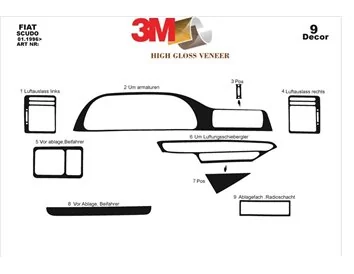 Fiat Scudo 01.96-12.06 Kit de garniture de tableau de bord intérieur 3D Dash Trim Dekor 9-Parts - 2