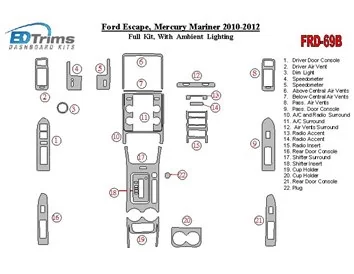 Ford Escape 2010-2012 Volledige set Met verlichting Sfeerverlichting Interieur BD Dash Trim Kit - 1