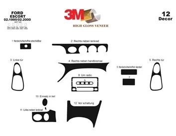 Car accessories Ford Escord 02.95-02.00 3D Interior Dashboard Trim Kit Dash Trim Dekor 12-Parts