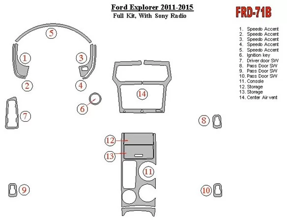Car accessories Ford Explorer 2011-UP Full Set, With Sony Radio Interior BD Dash Trim Kit