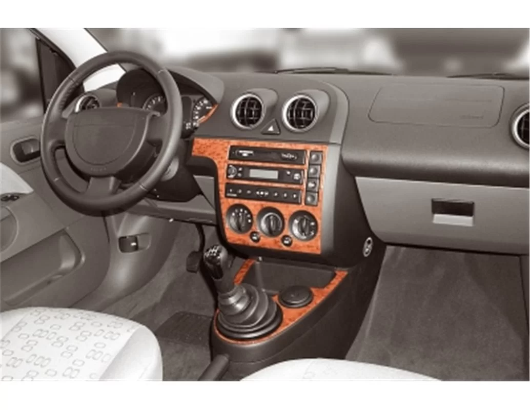 Ford Fiesta 03.02-08.05 Kit de garniture de tableau de bord intérieur 3D Dash Trim Dekor 7-Parts - 1