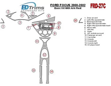 Ensemble de base Ford Focus 2000-2002, avec accoudoir, 2 et 4 portes, ensemble de 14 pièces Kit de garniture de tableau de bord 