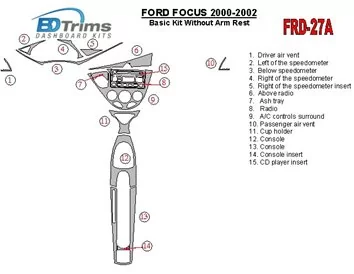 Ensemble de base Ford Focus 2000-2002, sans accoudoir, 2 et 4 portes, ensemble de 14 pièces Kit de garniture de tableau de bord 