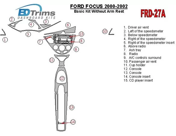 Ford Focus 2000-2002 Basic Set, Without Armrest, 2&4 Doors, 14 Parts set Interior BD Dash Trim Kit