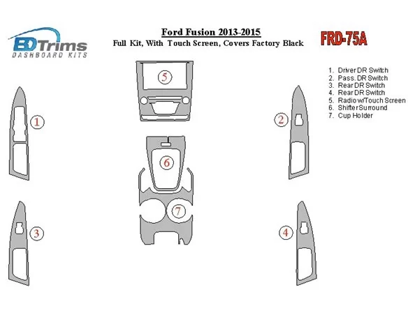 Ford Fusion 2013-UP Full Set, With Touch screen, Over OEM Main Interior Kit Interior BD Dash Trim Kit