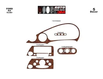 Car accessories Ford Ka 10.96-02.02 3D Interior Dashboard Trim Kit Dash Trim Dekor 5-Parts