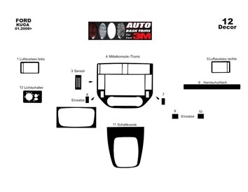 Ford Kuga I 2008-2013 Kit de garniture de tableau de bord intérieur 3D Dash Trim Dekor 12-Parts - 2