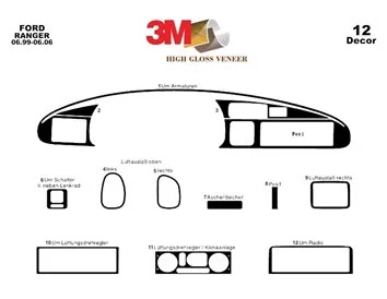 Car accessories Ford Ranger 06.99-06.06 3D Interior Dashboard Trim Kit Dash Trim Dekor 12-Parts