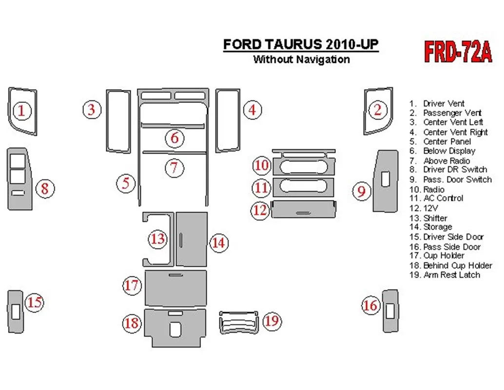 Car accessories Ford Taurus 2010-UP Interior BD Dash Trim Kit
