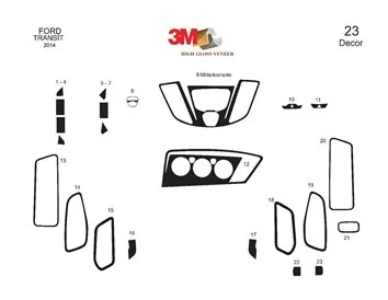 Ford Transit 01.2014 Kit de garniture de tableau de bord intérieur 3D Dash Trim Dekor 23-Parts - 2