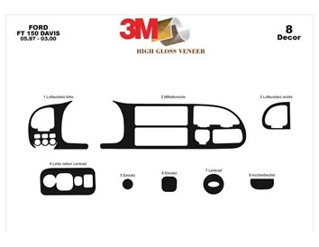 Ford Transit 05.97-03.00 Kit de garniture de tableau de bord intérieur 3D Dash Trim Dekor 8-Parts