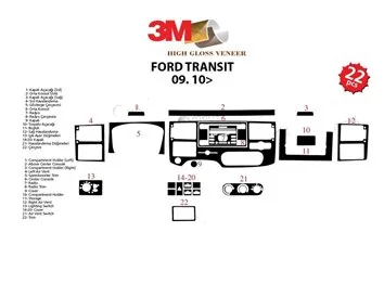 Ford Transit 09.10-01.14 Kit de garniture de tableau de bord intérieur 3D Dash Trim Dekor 24-Parts - 2