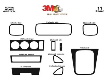 Honda Accord 06.92- 06.98 Kit de garniture de tableau de bord intérieur 3D Dash Trim Dekor 11-Parts