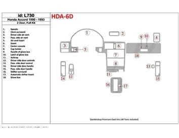 Honda Accord 1990-1993 2 Doors, Full Set, 18 Parts set Interior BD Dash Trim Kit - 1