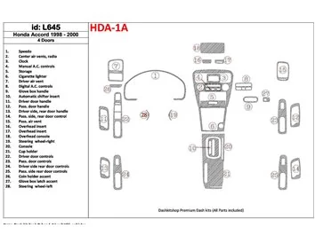 Honda Accord 1998-2000 4 portes, ensemble complet, ensemble de 28 pièces Kit de garniture de tableau de bord intérieur BD - 1