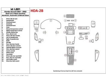 Honda Accord 2001-2002 2 portes, ensemble de base, ensemble de 26 pièces Kit de garniture de tableau de bord intérieur BD - 1