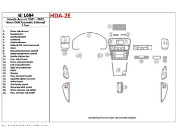 Car accessories Honda Accord 2001-2002 2 Doors, OEM Compliance, 23 Parts set Interior BD Dash Trim Kit
