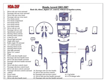 Car accessories Honda Accord 2003-2007 Basic Set, Automatic A/C control, Without NAVI system, 4 Doors Interior BD Dash Trim Kit