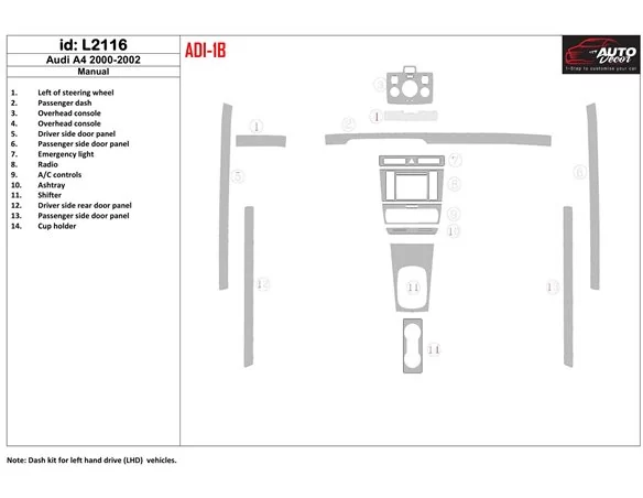 Audi A4 2000-2001 Volledige set, Manual.G Interieur BD Dash Trim Kit