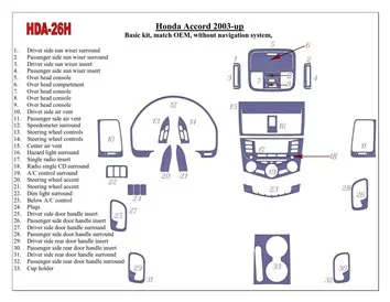 Car accessories Honda Accord 2003-2007 Basic Set, OEM Compliance, Without NAVI system, 4 Doors Interior BD Dash Trim Kit