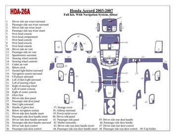 Honda Accord 2003-2007 Ensemble Complet, Avec système NAVI, 4 Portes Intérieur BD Dash Trim Kit