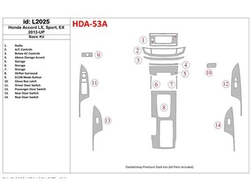 Honda Accord 2013-UP Kit de garniture de tableau de bord intérieur BD de base - 1