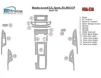 Honda Accord 2013-UP Kit de garniture de tableau de bord intérieur BD de base - 2