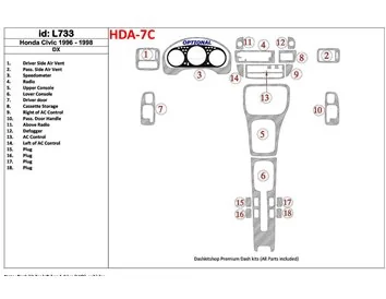 Car accessories Honda Civic 1996-1998 DX, 18 Parts set Interior BD Dash Trim Kit