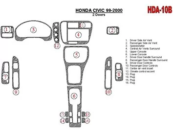 Car accessories Honda Civic 1999-2000 2 Doors 16 Parts set Interior BD Dash Trim Kit