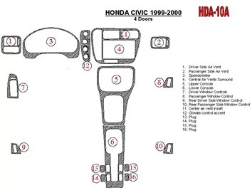 Car accessories Honda Civic 1999-2000 4 Doors 16 Parts set Interior BD Dash Trim Kit