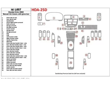 Car accessories Honda Civic 2002-2002 Manual Gearbox, 2 or 4 Doors, with glowe-box, 35 Parts set Interior BD Dash Trim Kit