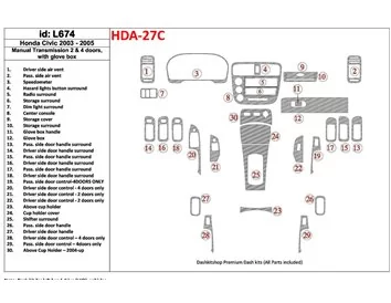Car accessories Honda Civic 2003-2005 Manual Gear Box, 2 or 4 Doors, with glowe-box Interior BD Dash Trim Kit