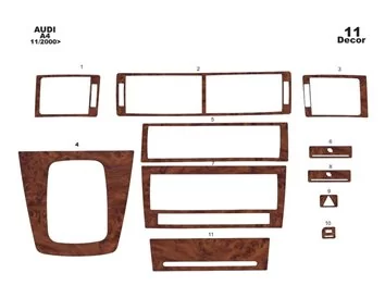 Audi A4 B6 Typ 8E-8H 10.2000 Kit de décoration intérieure 3D pour tableau de bord Dash Trim Dekor 11-Parts