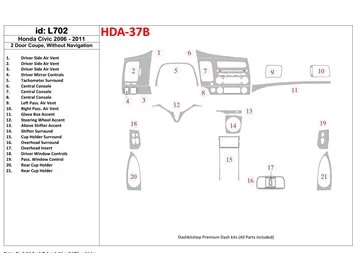 Honda Civic 2006-2011 2 Doors, Without NAVI system Interior BD Dash Trim Kit
