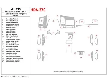 Car accessories Honda Civic 2006-2011 4 Doors, With NAVI system Interior BD Dash Trim Kit