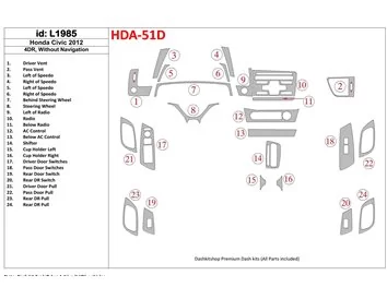 Honda Civic 2012-UP Sedan, Sans kit de garniture de tableau de bord intérieur NAVI BD - 1