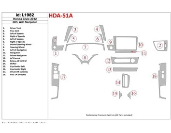 Car accessories Honda Civic 2012-UP With NAVI Interior BD Dash Trim Kit