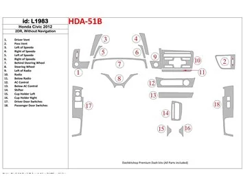 Honda Civic 2012-UP sans kit de décoration de tableau de bord intérieur NAVI BD - 1