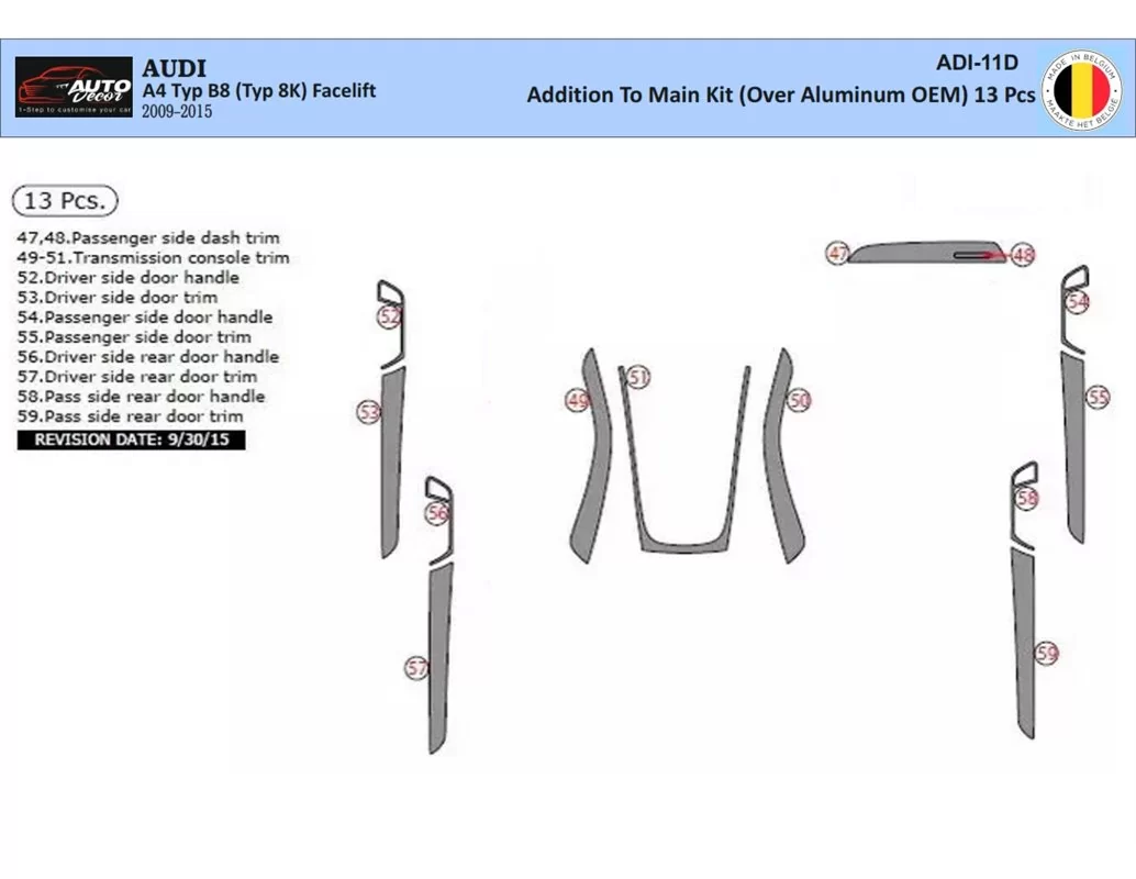 Car accessories Audi A4 B8 Typ 8K 2009-2015 3D Interior Dashboard Trim Kit Dash Trim Dekor 13-Parts