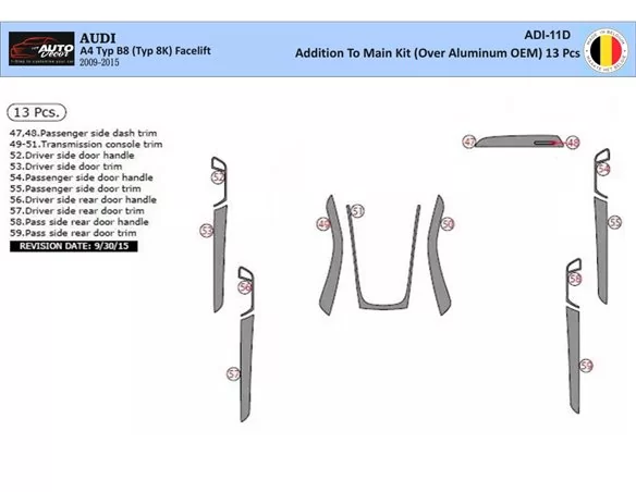 Audi A4 B8 Typ 8K 2009-2015 Kit de garnitures de tableau de bord intérieur 3D Dash Trim Dekor 13-Parts