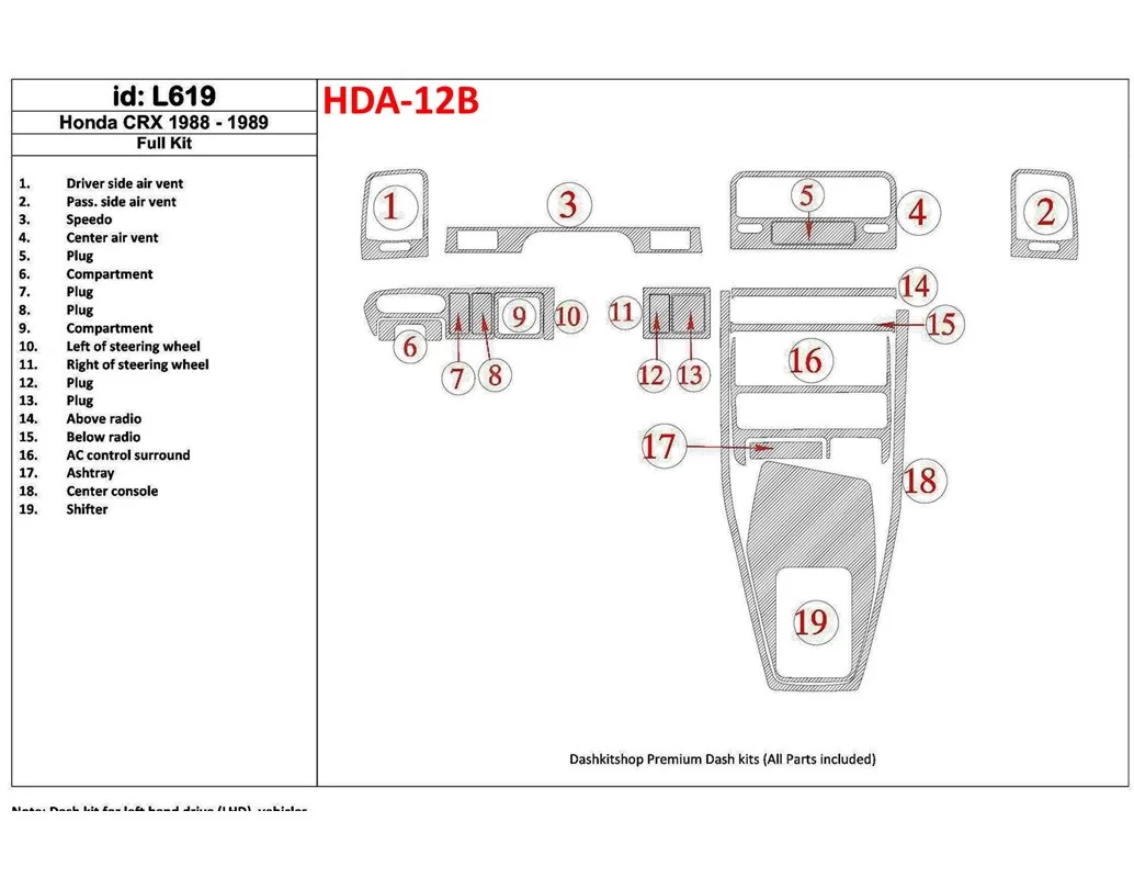 Honda CRX 1988-1989 Volledige set interieur BD dashboardafwerkingsset - 1